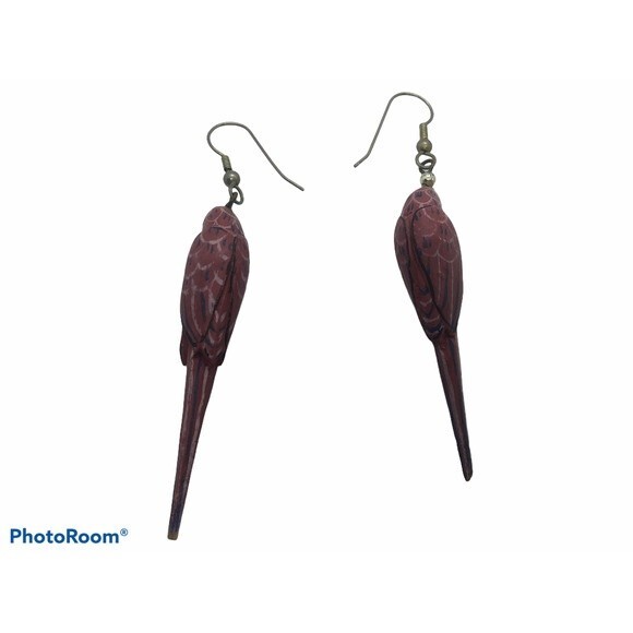 Red Parrot Hook Earrings - Picture 2 of 3